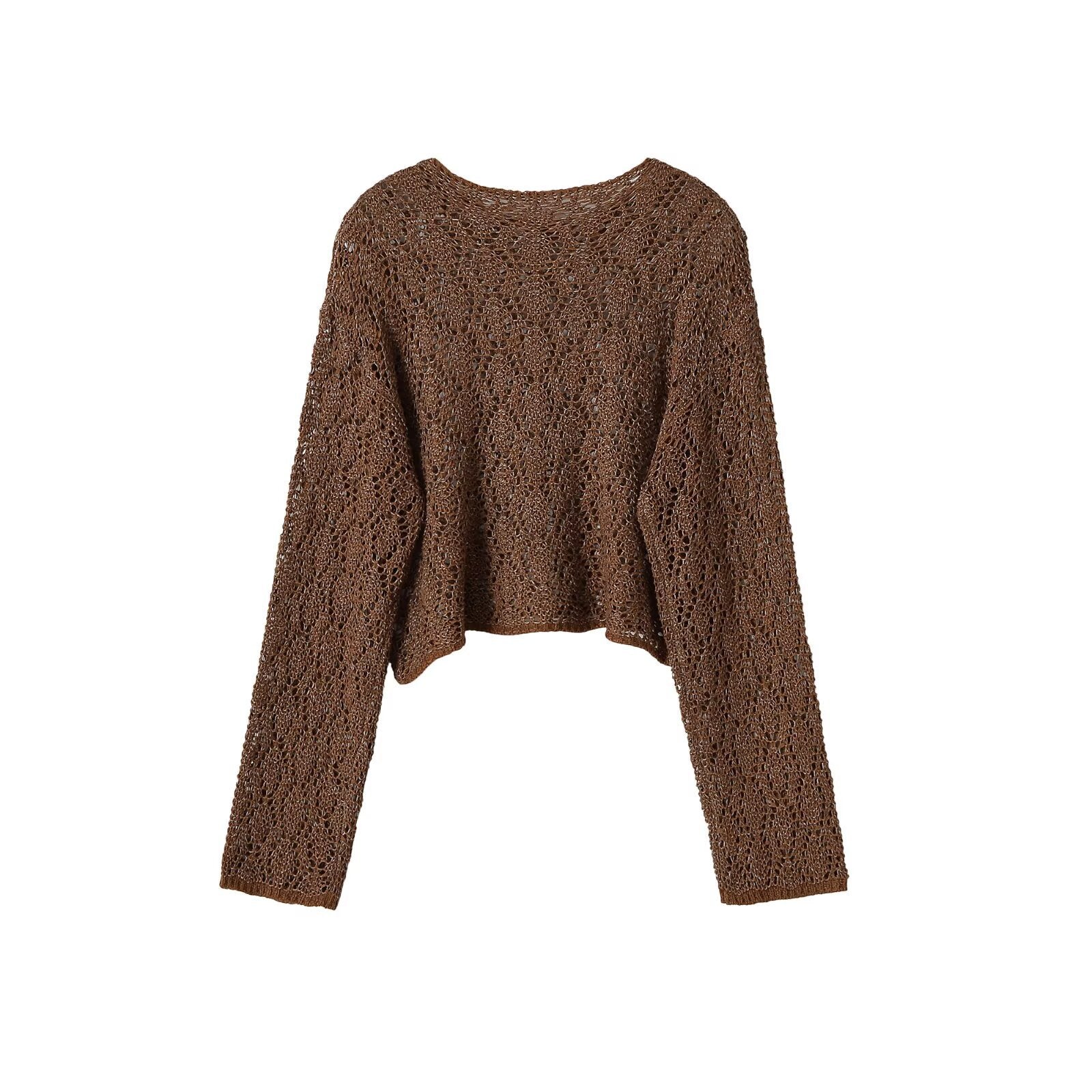 Women's Loose Crocheted Cropped Sweater with Wide Fit Chichicherry