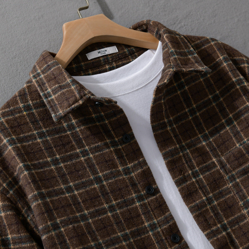 Men's Loose Flannel Shirt Jackets Overshirt with Soft Touch and Patches Chest Pocket Chichicherry