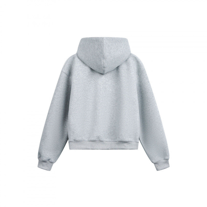 Women's Boxy Hooded Sweat Jacket with Full Zip, Checkered Lined Hood and Kangaroo Pockets Chichicherry