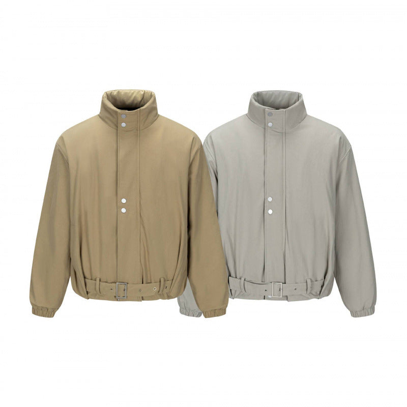 Men's short technical jacket with high stand-up collar, waist belt and elastic cuffs Chichicherry