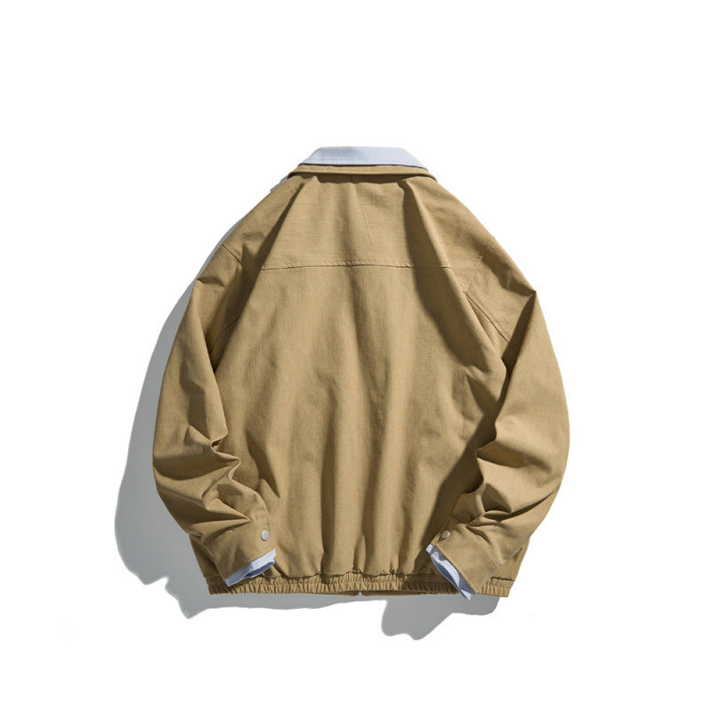 Men's Short-Cut Canvas Blouson Jacket in Workwear Look with Contrasting Shirt Collar Chichicherry