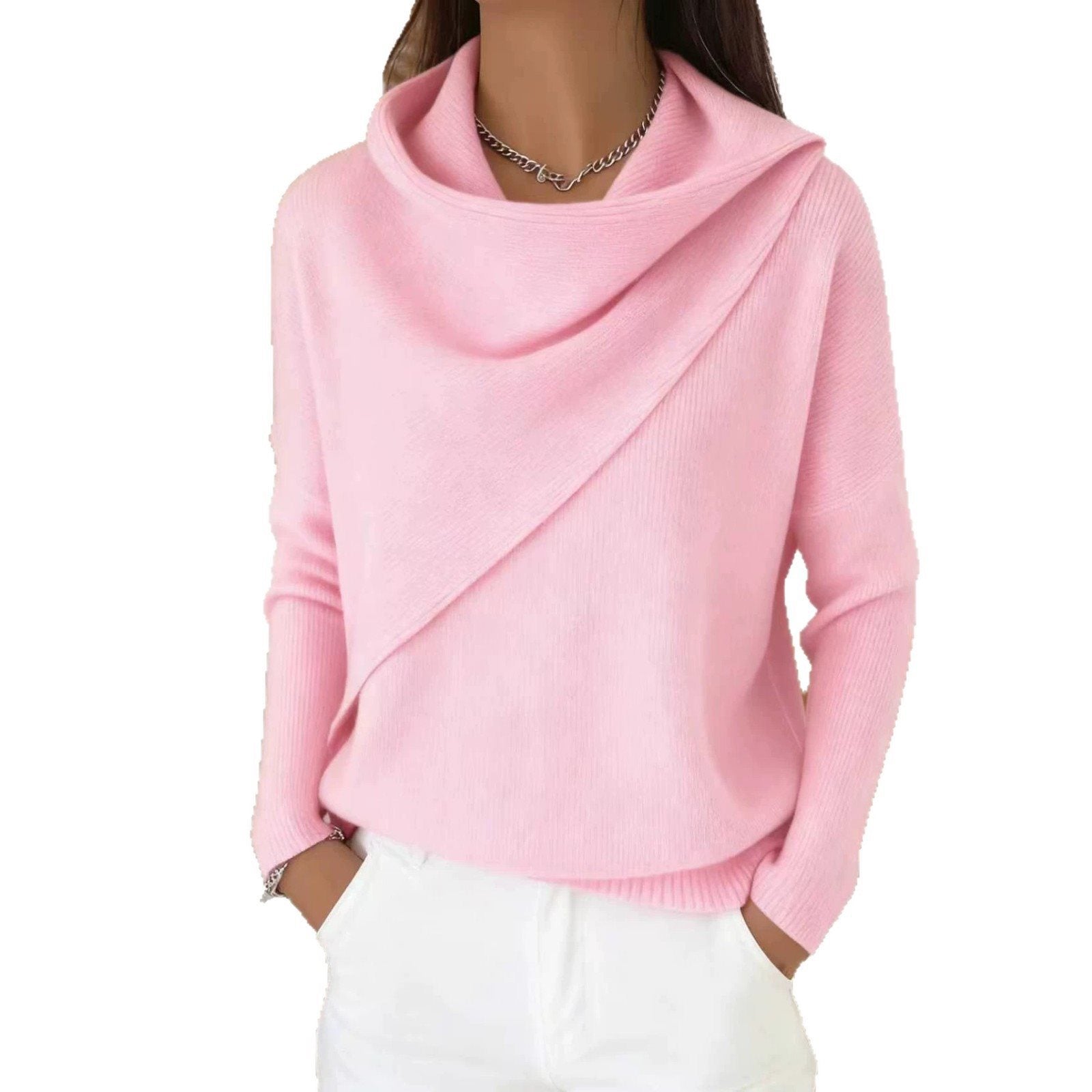 Women's Asymmetric Chunky Knit Sweater with Shawl Collar Chichicherry