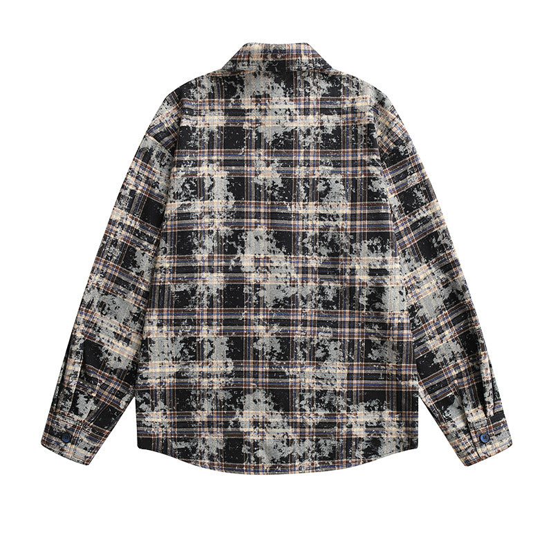Women's Oversized Check Shirt Jacket with Vintage Effect and Breast Pockets Chichicherry