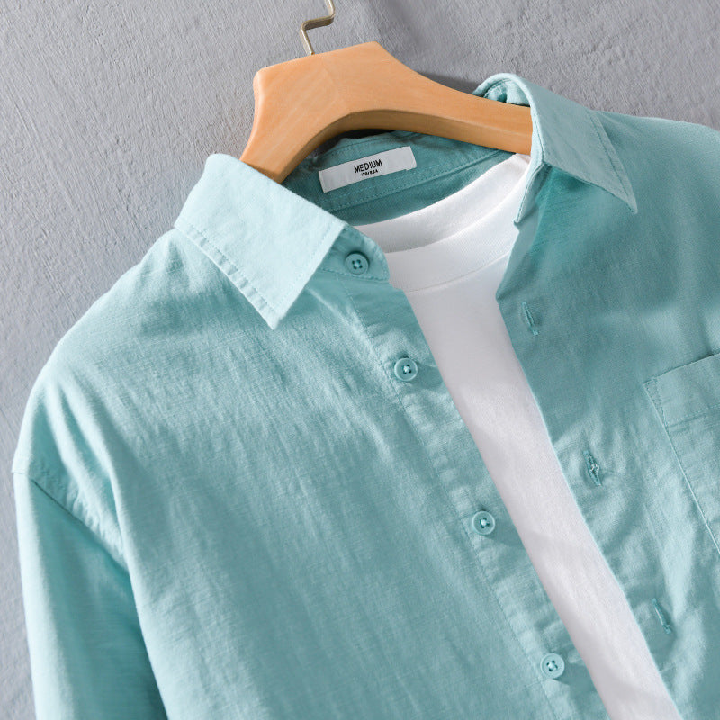 Men's Breathable Relaxed Shirt made of Linen-Cotton Blend with Chest Pocket and Classic Button Placket Chichicherry