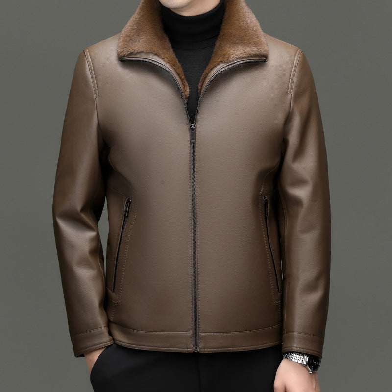 Men's padded faux leather jacket with fur collar and zipper Chichicherry