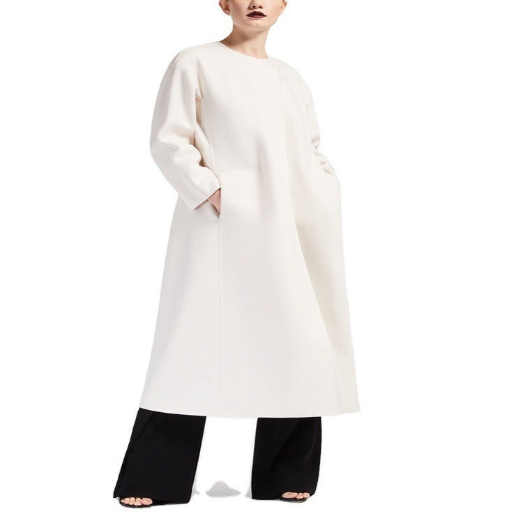 Women Oversize Coat with Round Neck and Concealed Button Placket Chichicherry
