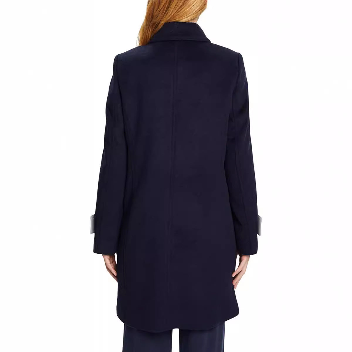 Women's Mid-length Double-breasted Navy-inspired Wool-blend Peacoat with Flap Pockets Chichicherry