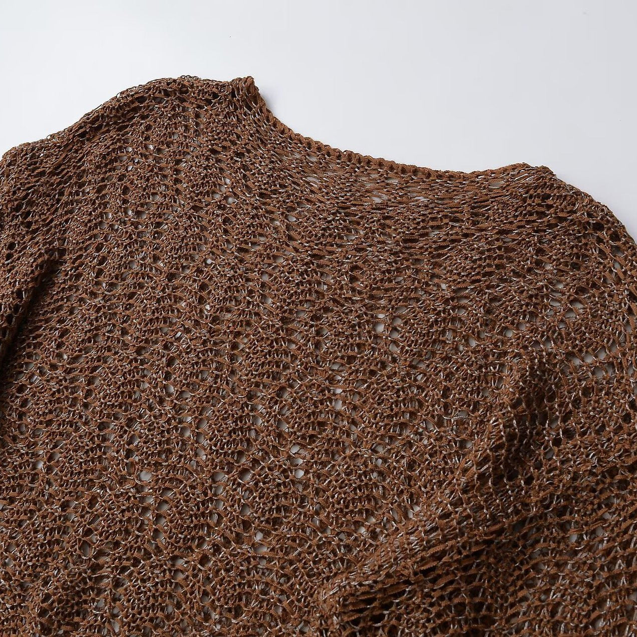 Women's Loose Crocheted Cropped Sweater with Wide Fit Chichicherry