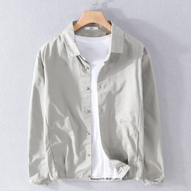 Men's Lightweight Transition Shirt Jacket with Elastic Hem and Kent Collar Chichicherry