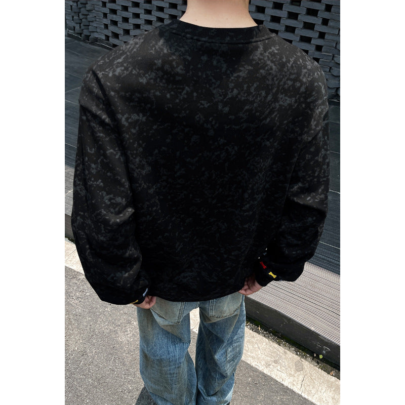 Men's Oversize Sweatshirt with Marble Effect and Colorful Bone Embroidery Chichicherry