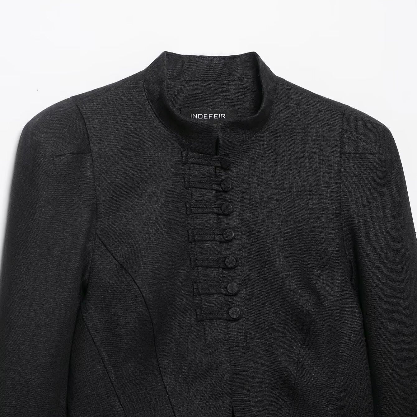 Ladies' short blazer in corset style with stand-up collar, decorative knot closure and tailored division Chichicherry