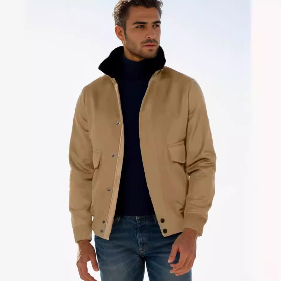 Men's bomber jacket with stand-up collar, snap button placket, and patch pockets Chichicherry