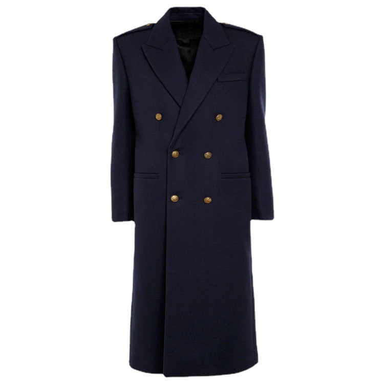 Women Double-breasted Wool Blend Long Coat with Epaulettes and Structured Tailoring Silhouette Chichicherry