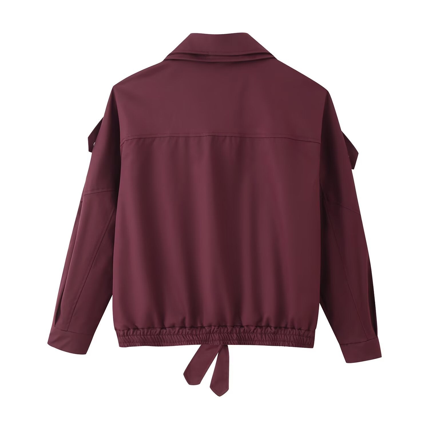 Women's oversized bomber jacket with asymmetric placket front, standing collar, and drawstring hem Chichicherry