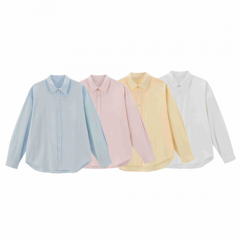Women's Loose Oversized Blouse Shirt with Kent Collar, Full Button Placket and Rounded Hem Chichicherry