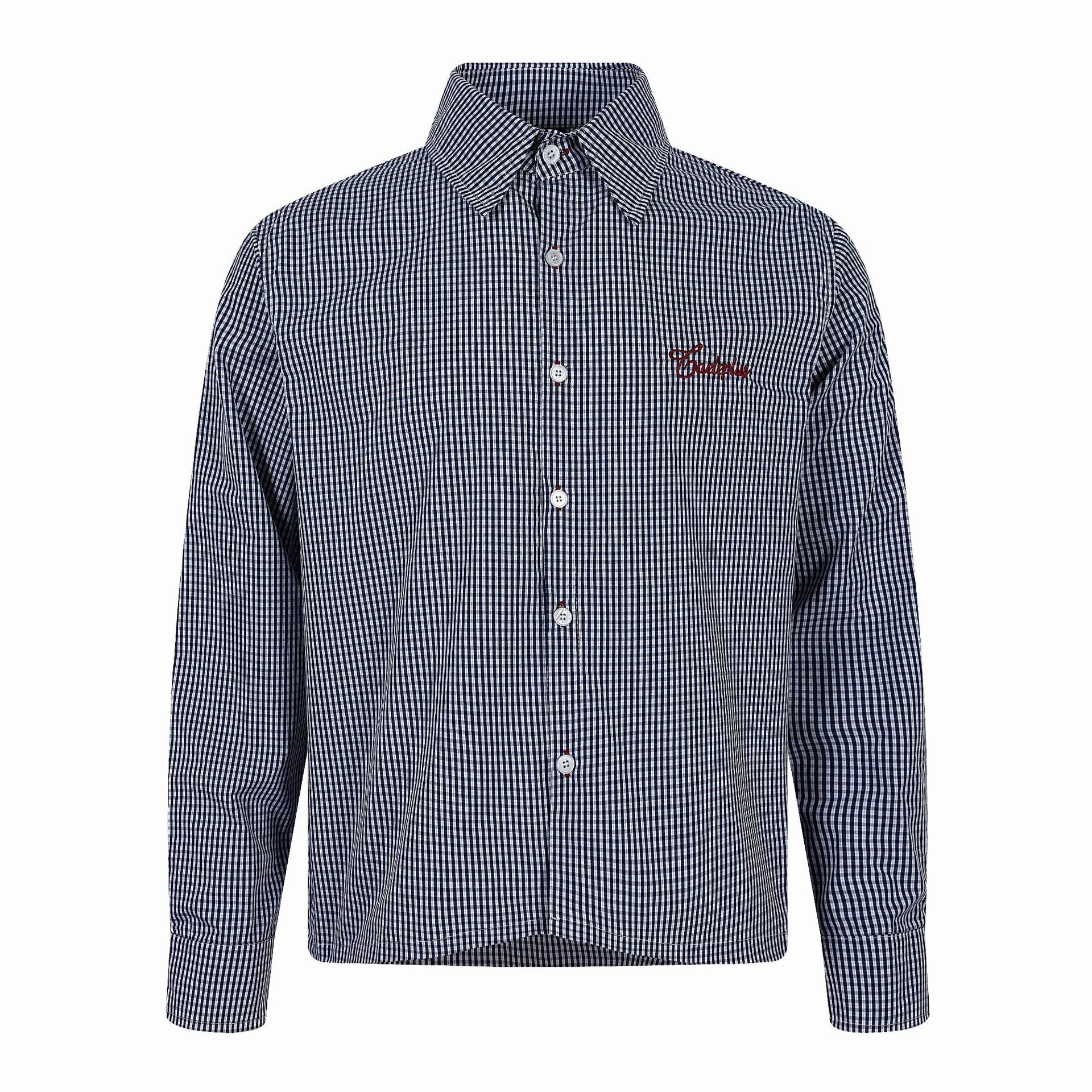 Men's Checkered Gingham Shirt with Button-Down Collar and Chest Embroidery Chichicherry