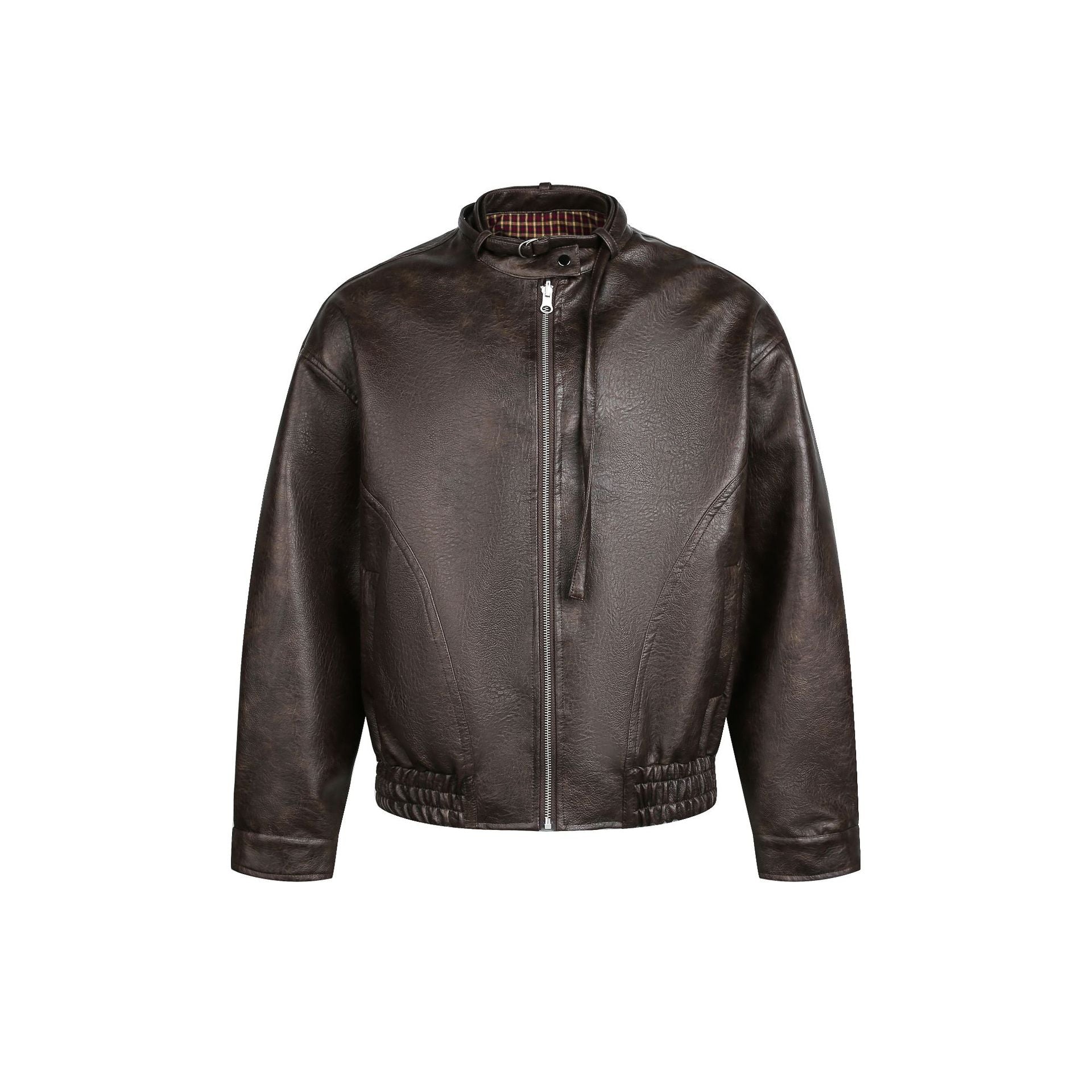 Men's leather pilot jacket with buckle collar and gathered hem Chichicherry
