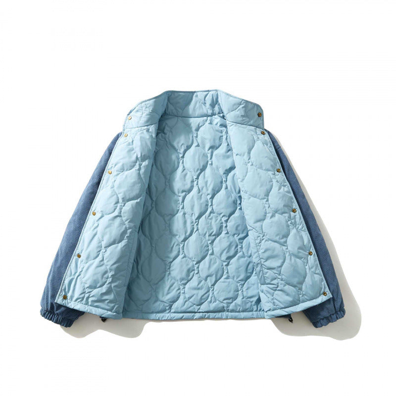 Men's Quilted Cord Jacket with Stand Collar, Snap Button Closure and Elastic Hem Chichicherry