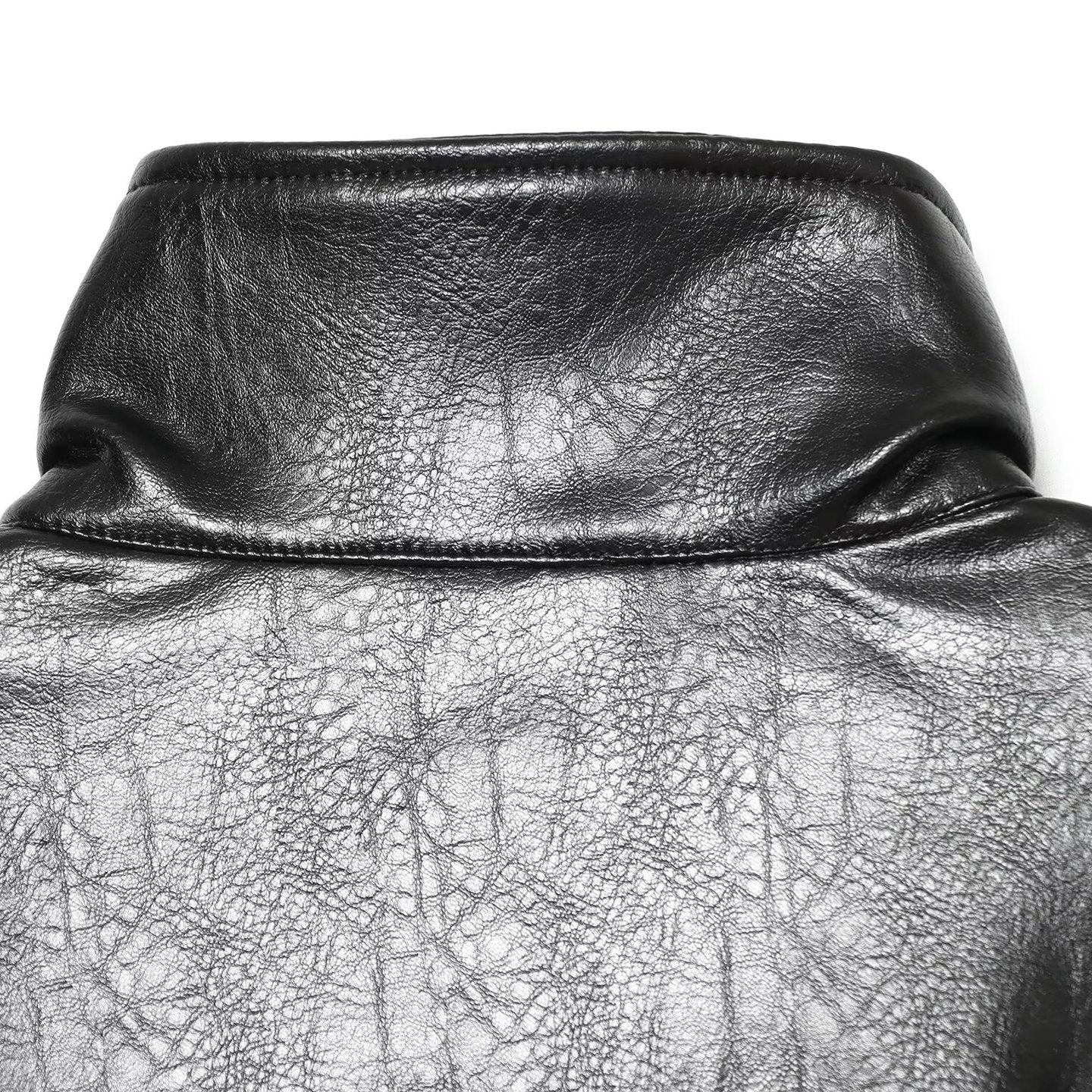 Women's Faux Leather Short Coat with High Stand Collar, Waist Tie Belt and Seams Chichicherry