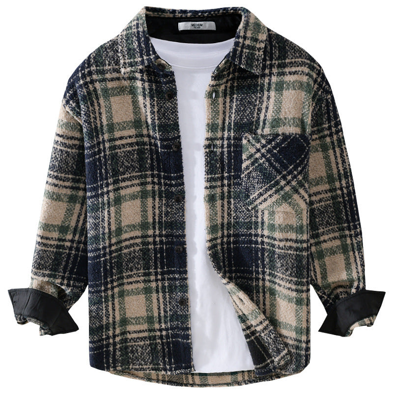 Men's checkered overshirt made of teddy fleece with a stitched chest pocket and concealed button placket Chichicherry