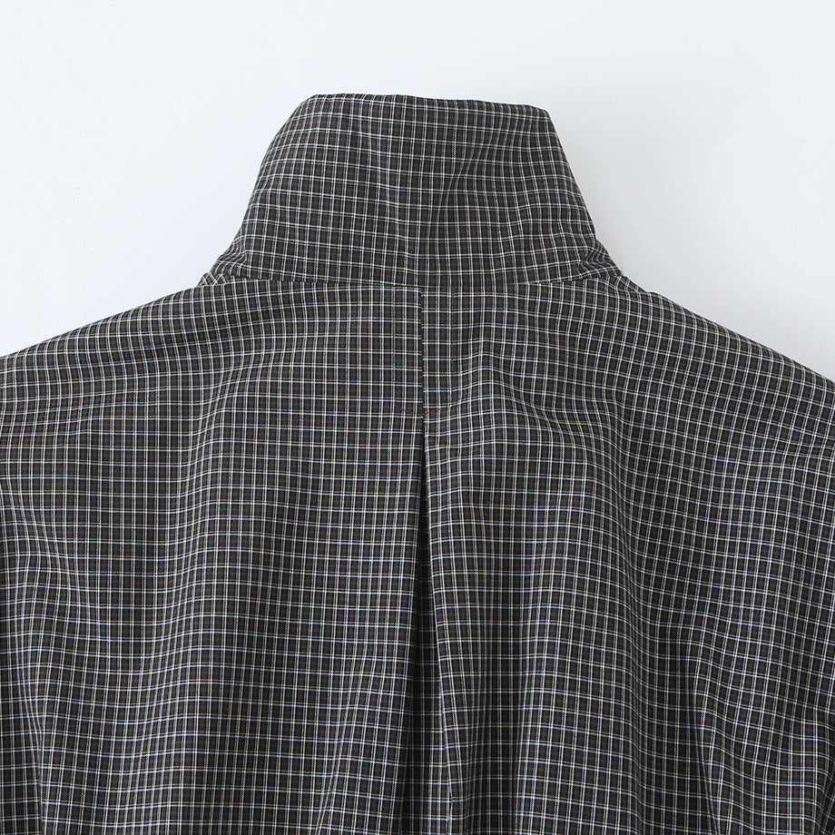 Women’s short jacket in checkered utility bomber with high stand collar and drawstring waist Chichicherry