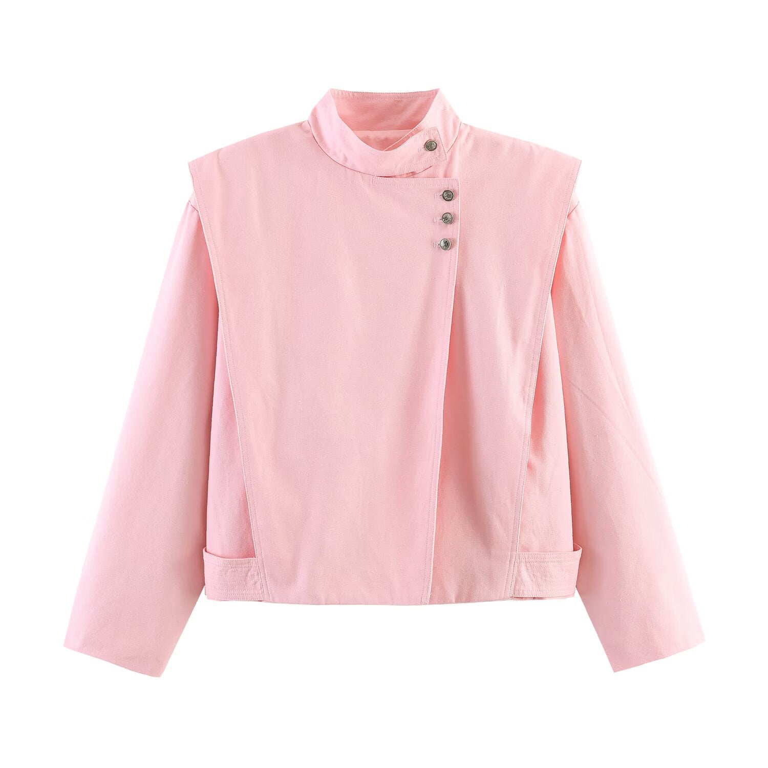 Women's short blazer in origami look with stand-up collar, asymmetric button placket, and patch pockets Chichicherry