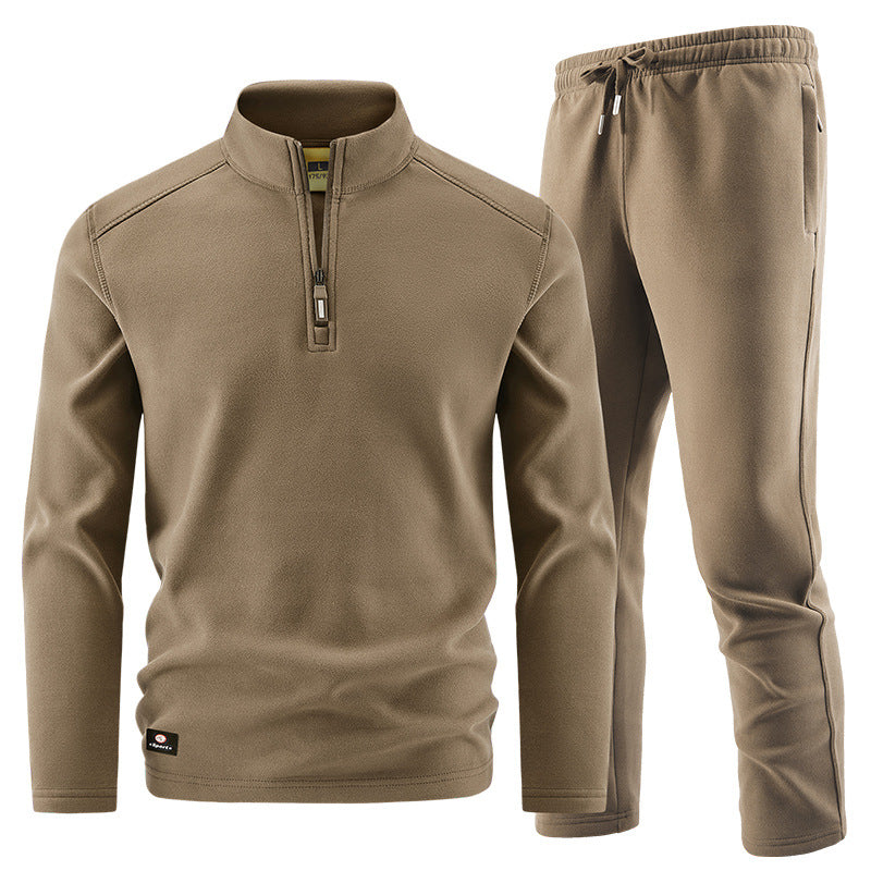 Men's Fleece Training Set with Stand-up Collar and Elastic Waistband Chichicherry
