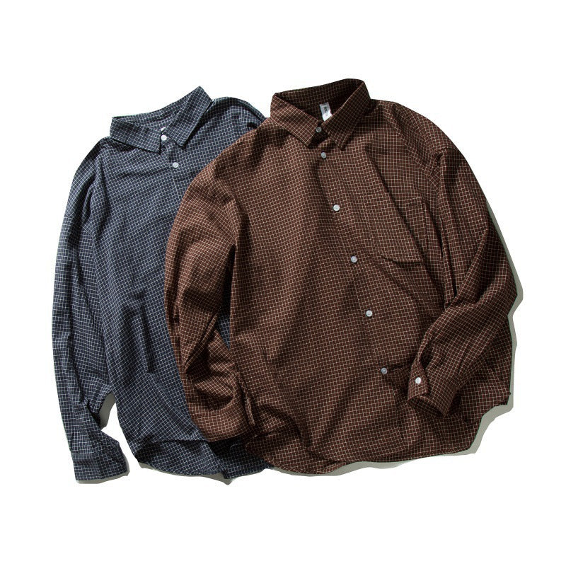 Men's Oversized Checkered Long Sleeve Shirt with Chest Pocket Chichicherry