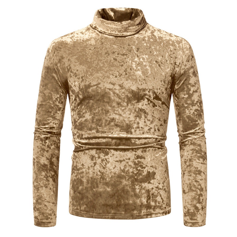 Men's Fitted Velvet Long Sleeve with Stand Collar and Light Stretch Chichicherry