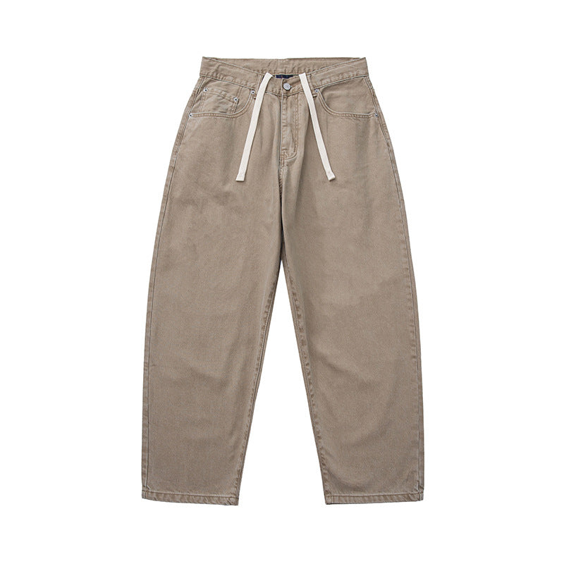 Men's Wide Baggy Jeans made of washed denim with elastic drawstring waistband Chichicherry