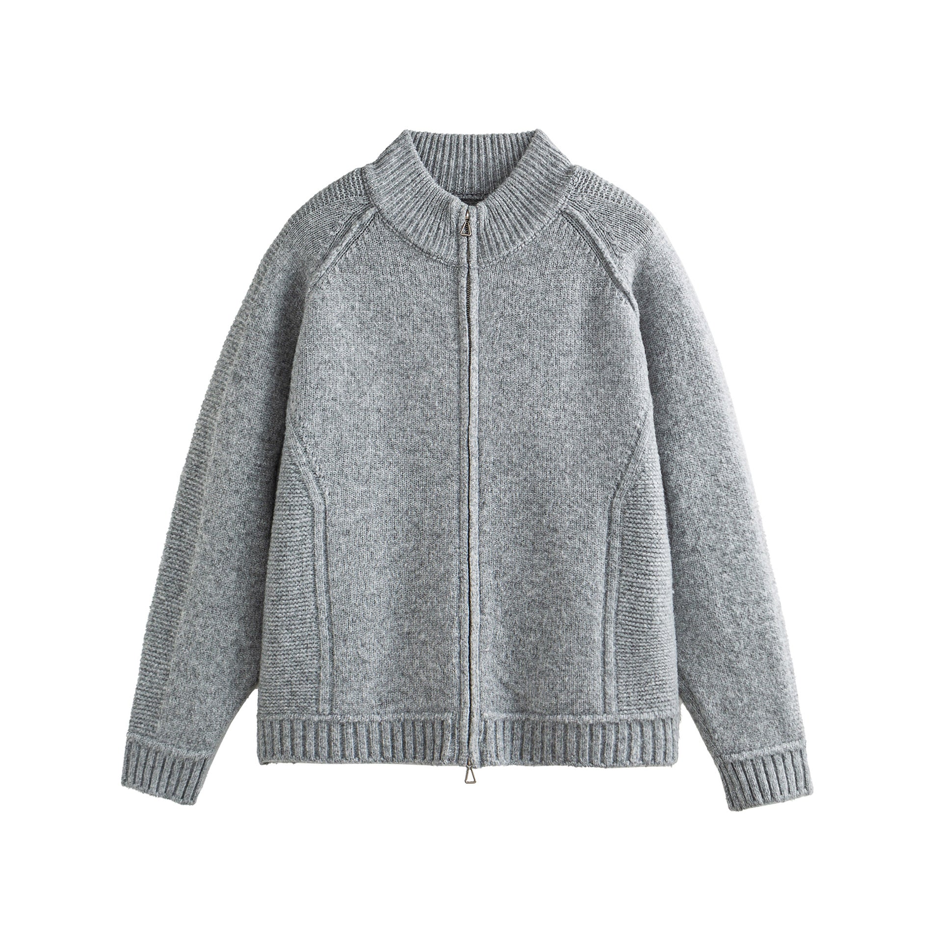 Unisex Knit Zip Jacket in Boxy Cut with High Ribbed Collar and Raglan Sleeves Chichicherry
