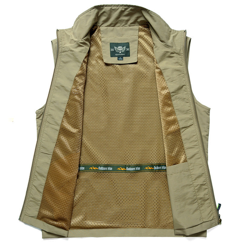 Men's ultra-light breathable outdoor trekking vest with mesh lining, stand collar and multiple zippered pockets Chichicherry