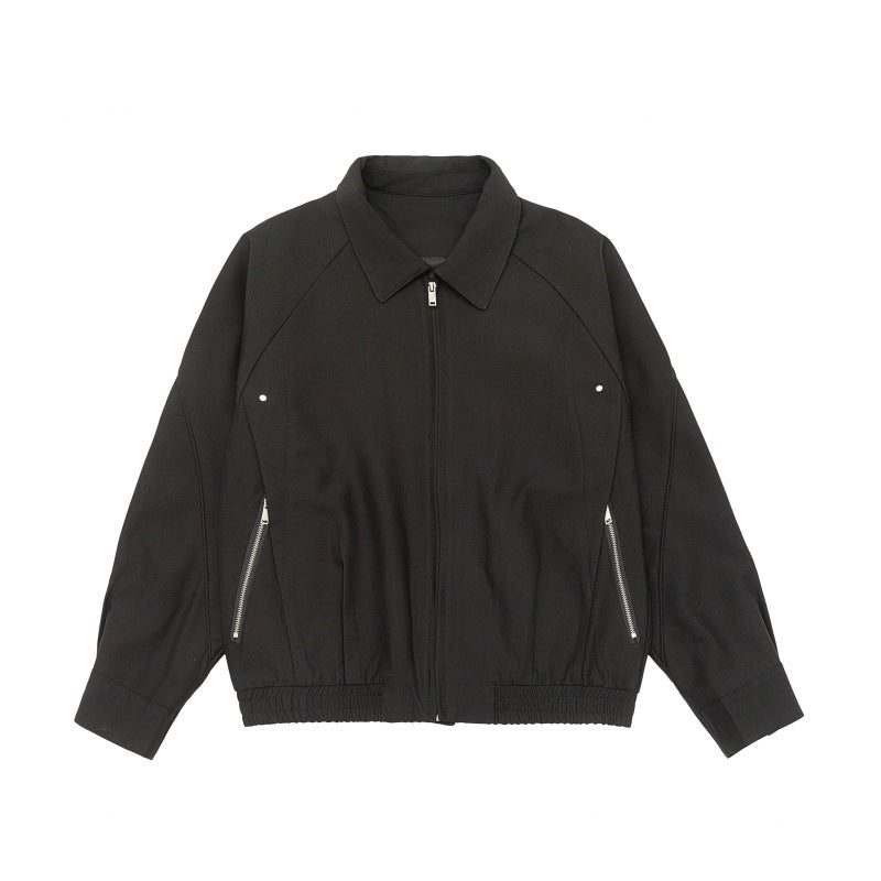 Men's Boxy Transitional Jacket with Shirt Collar, Raglan Sleeves, and Zipper Pockets Chichicherry