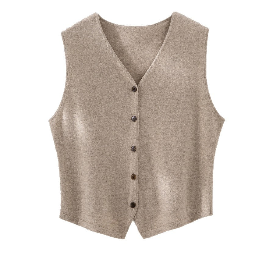 Women's soft fine knit vest with V-neck and continuous button placket Chichicherry