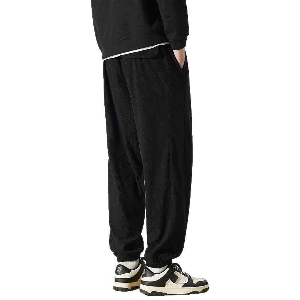 Men's Relaxed-Fit Cord Jogging Pants with Drawstring, Elastic Ankle Cuffs & Cargo Detail Chichicherry