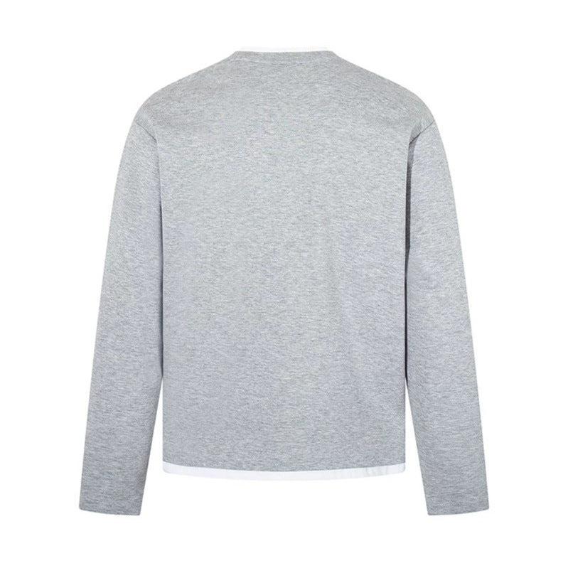 Men's Long-Sleeve Henley Layer Shirt with Contrasting Inner Collar and Modern Regular Fit Chichicherry