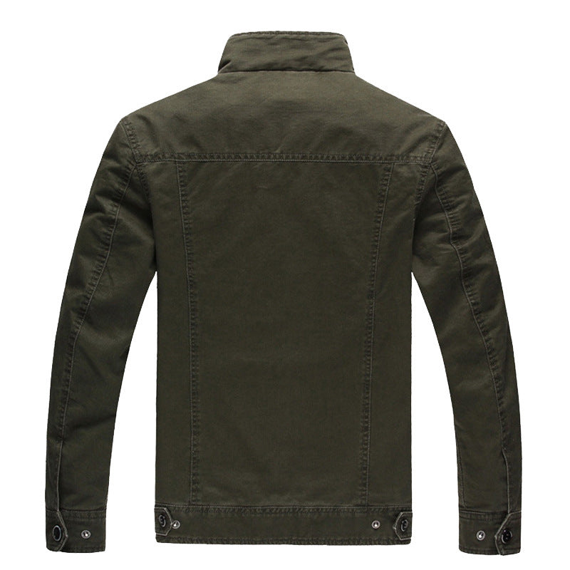Men's Military Utility Jacket made of canvas with stand-up collar, shoulder epaulets, and multiple pockets Chichicherry