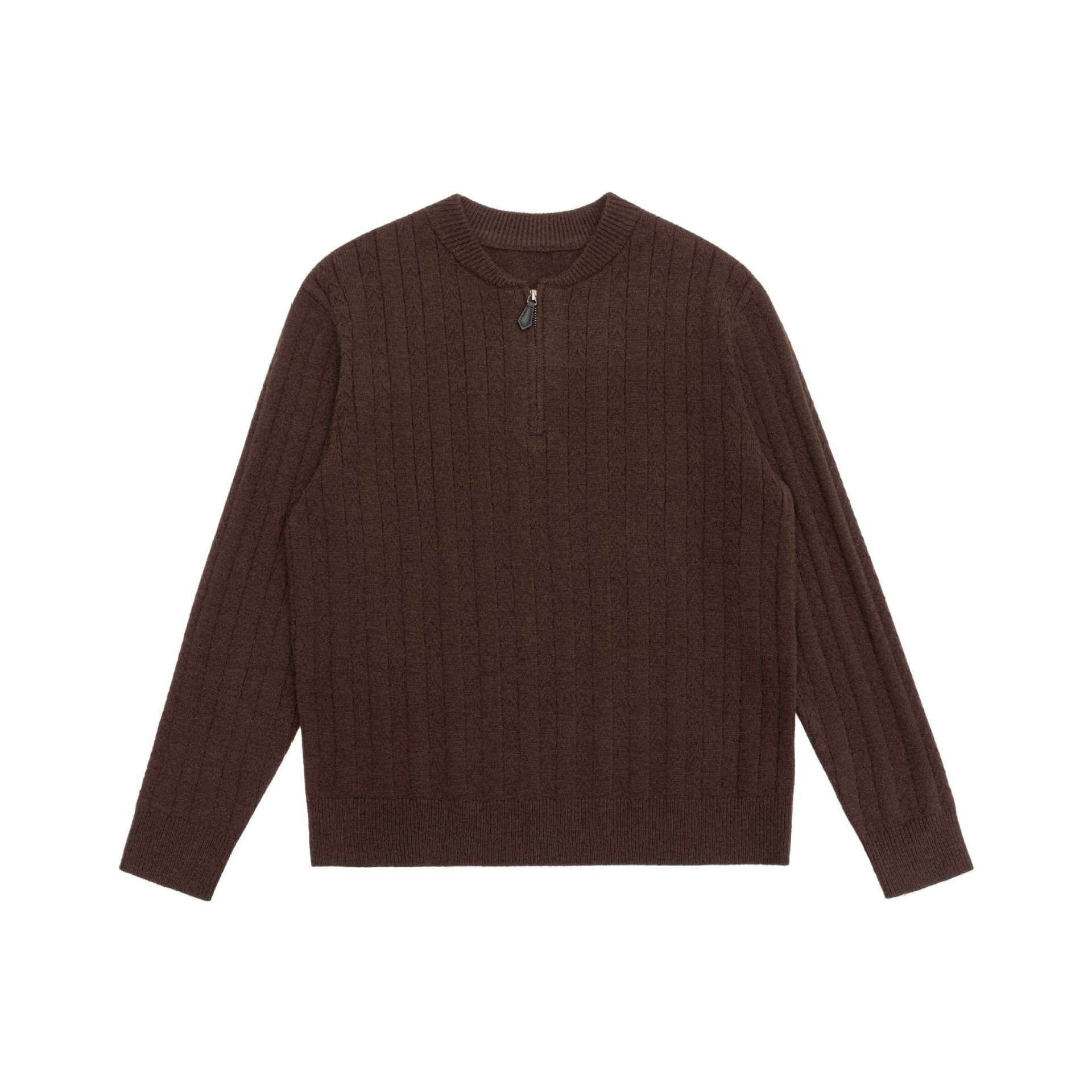Men's Cable Knit Half Zip Sweater with Stand Collar and Ribbed Hem Chichicherry