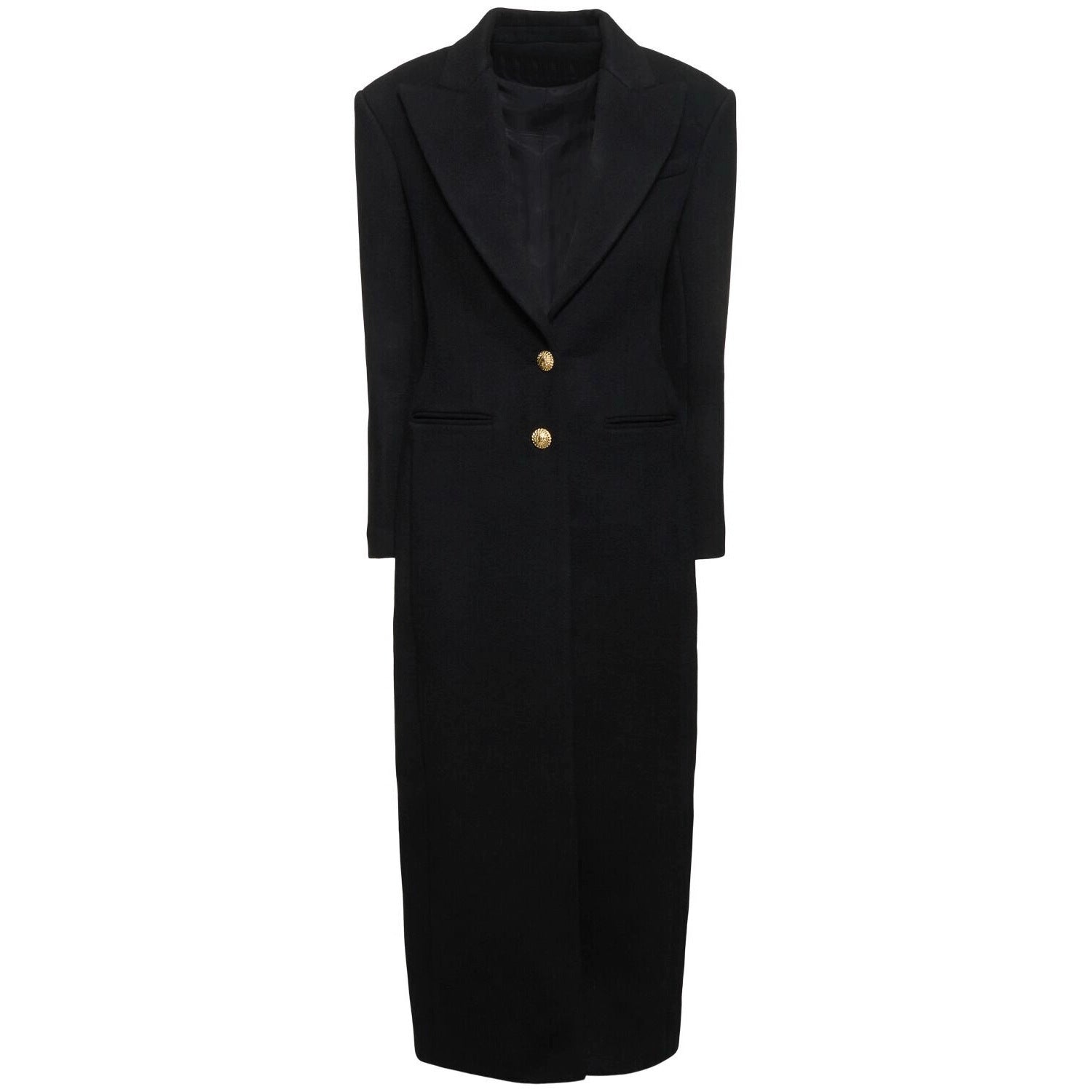 Women’s Maxi Coat Dress with Distinctive Shoulder Part and Golden Decorative Buttons Chichicherry