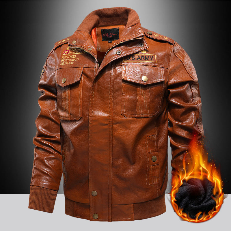 Men's insulated faux leather bomber jacket in military look with appliqués and ribbed finishes Chichicherry