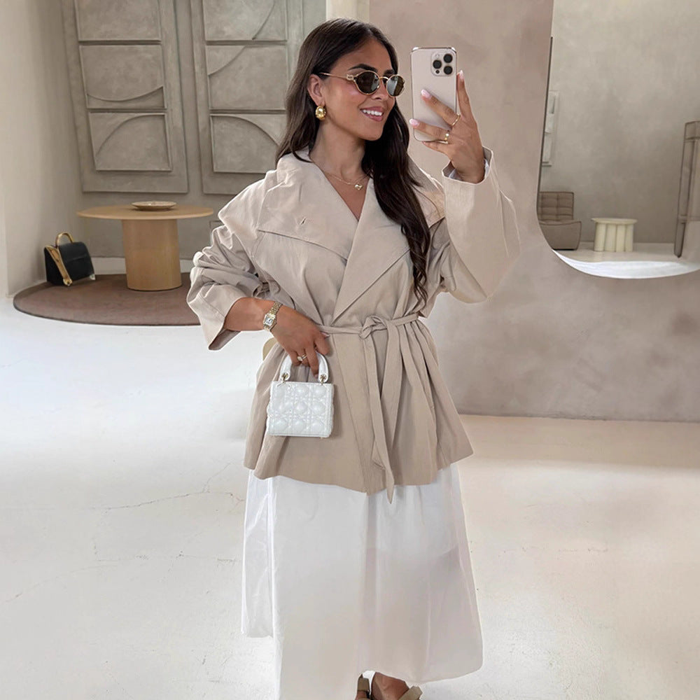 Women's wrap short jacket with tie belt, dropped shoulder and boxy silhouette Chichicherry