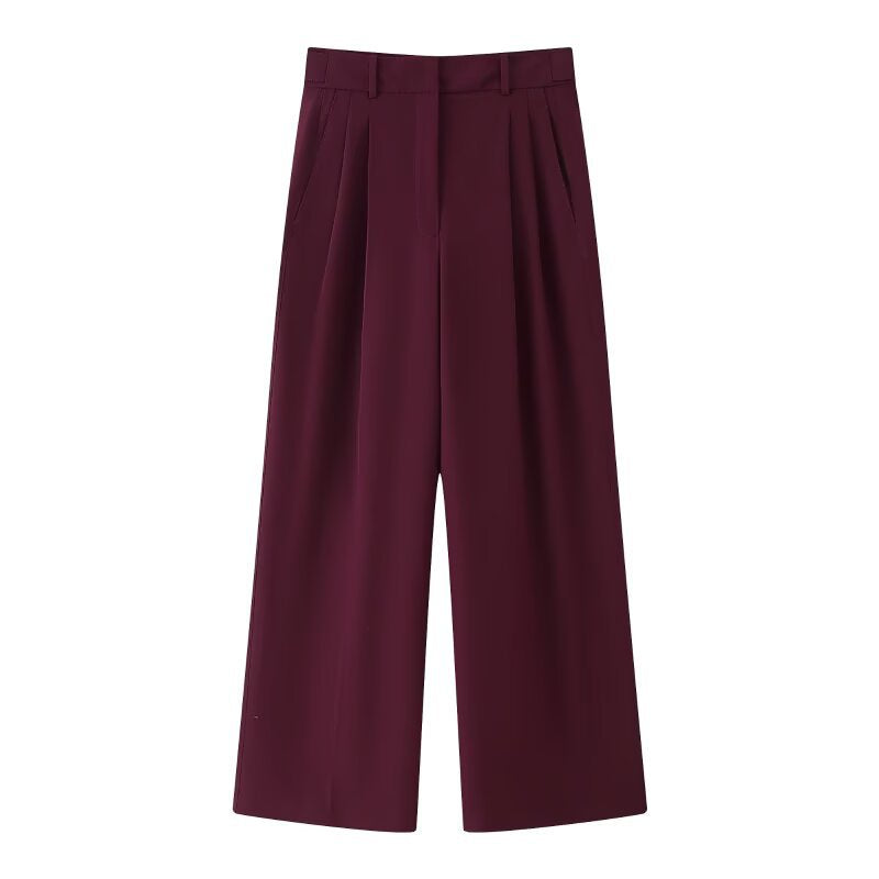 Women High-Waisted Palazzo Pants with Pleats and Wide Leg Chichicherry