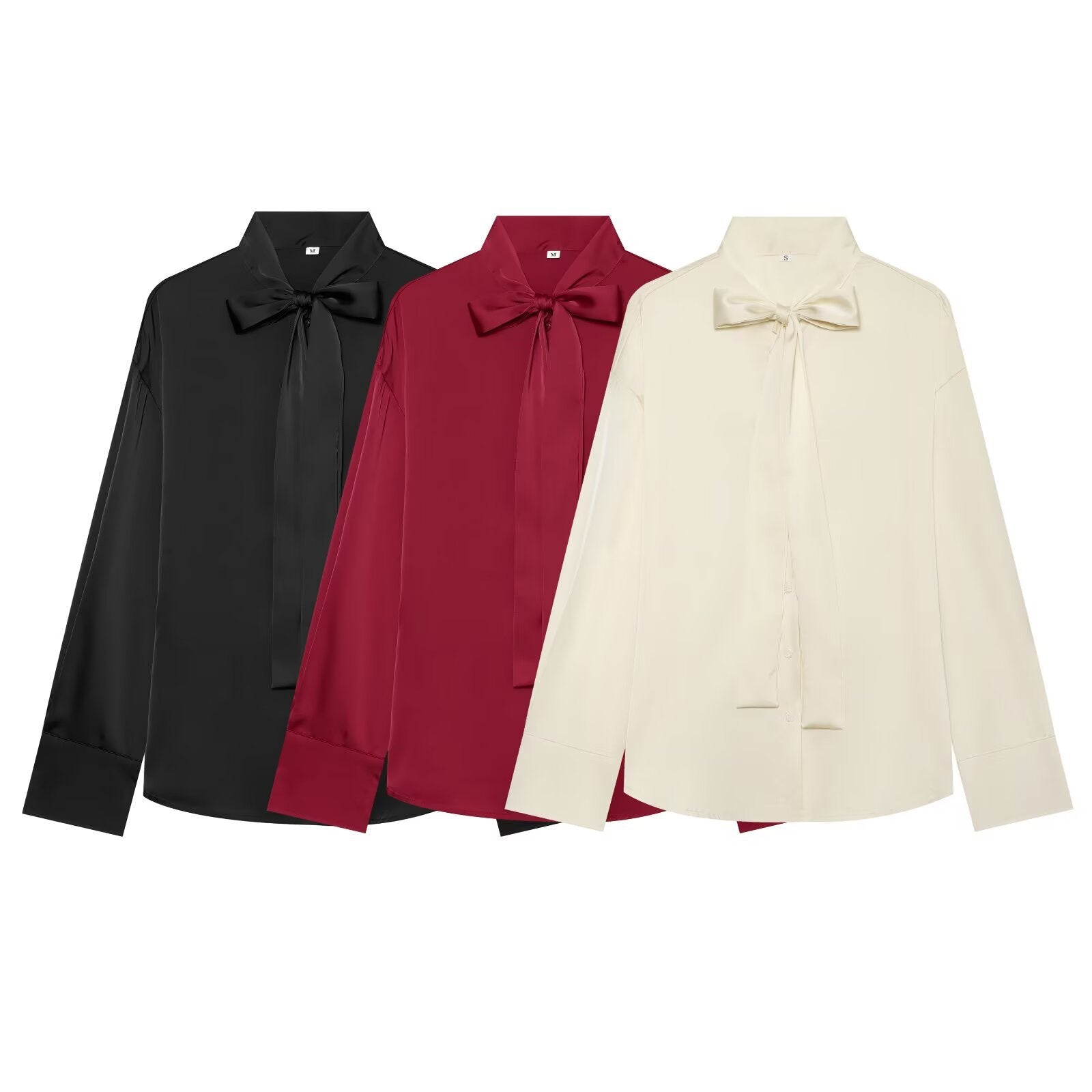 Women's Silk-like Blouse with Tie, Oversized Cut and Concealed Button Placket Chichicherry