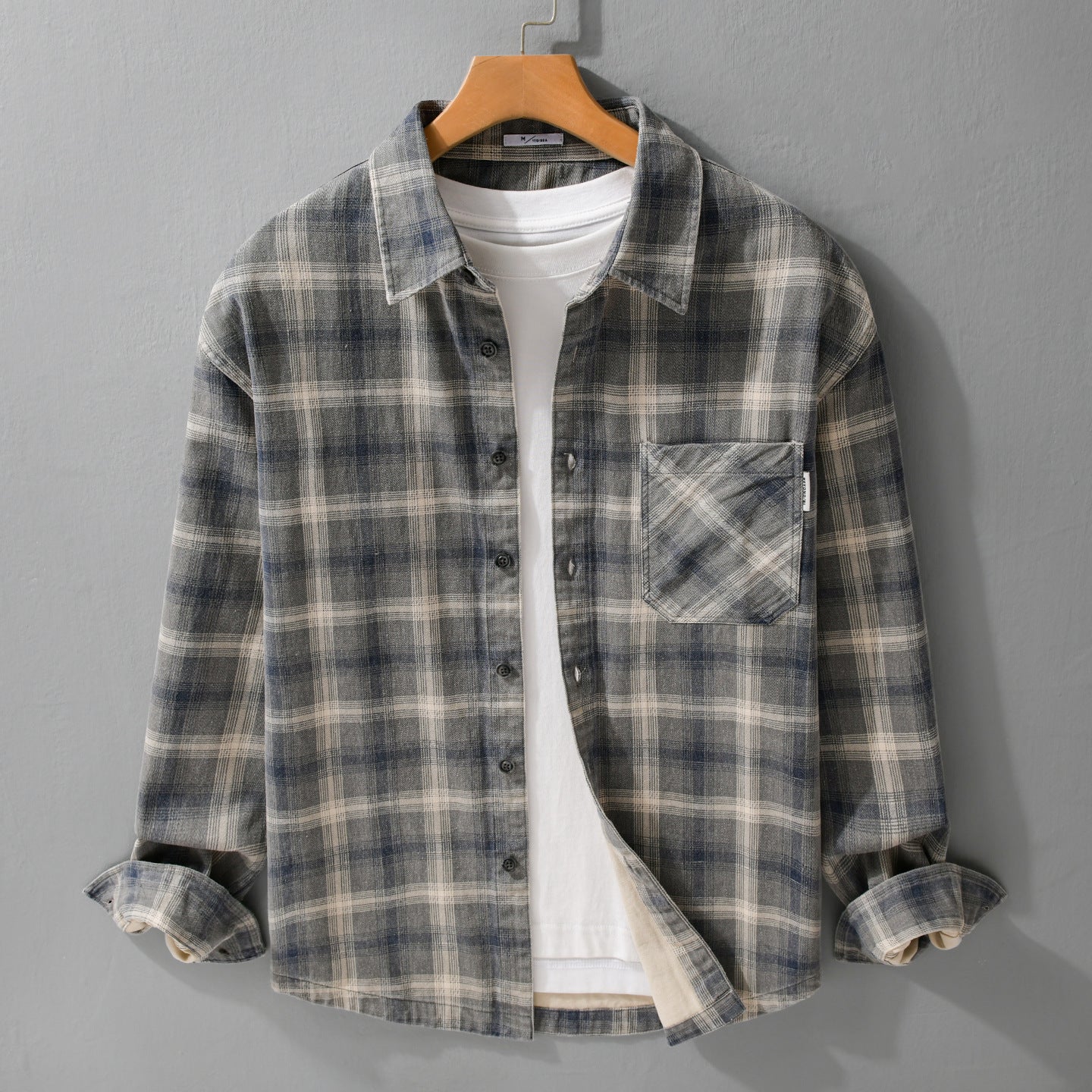 Men's Checked Relaxed Overshirt made of brushed cotton blend with chest pocket and full button placket Chichicherry
