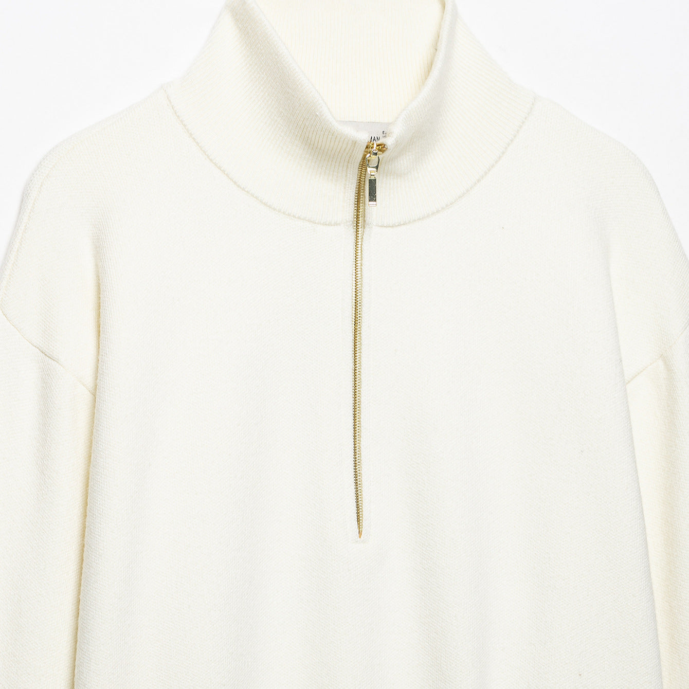 Women's Cropped Oversized Knit Sweater with Half Metal Zipper and Funnel Neck Chichicherry