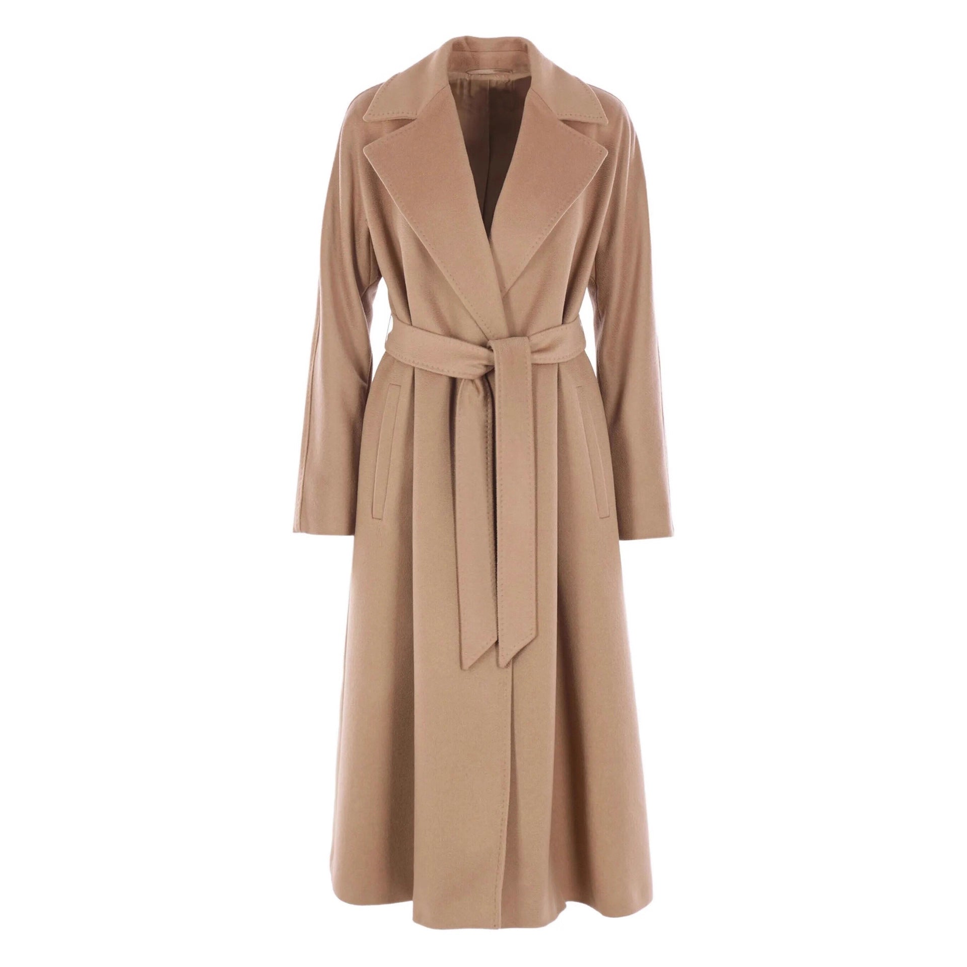 Women Elegant Wrap Coat made of Wool Blend with Wide Lapel and Waist Belt Chichicherry