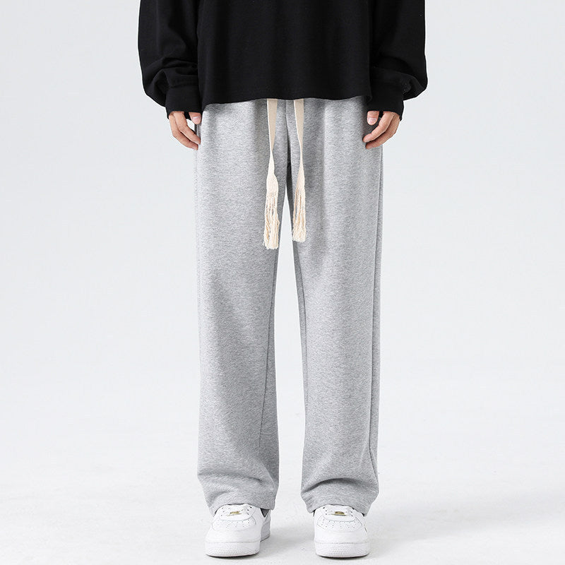 Men's Wide Relaxed Jogging Pants with Drop Crotch, Decorative Drawstring & Straight Leg Chichicherry