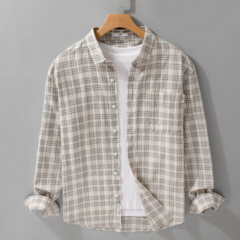 Men's Checked Cotton Overshirt in Relaxed Fit with Chest Pocket and Soft-Touch Chichicherry