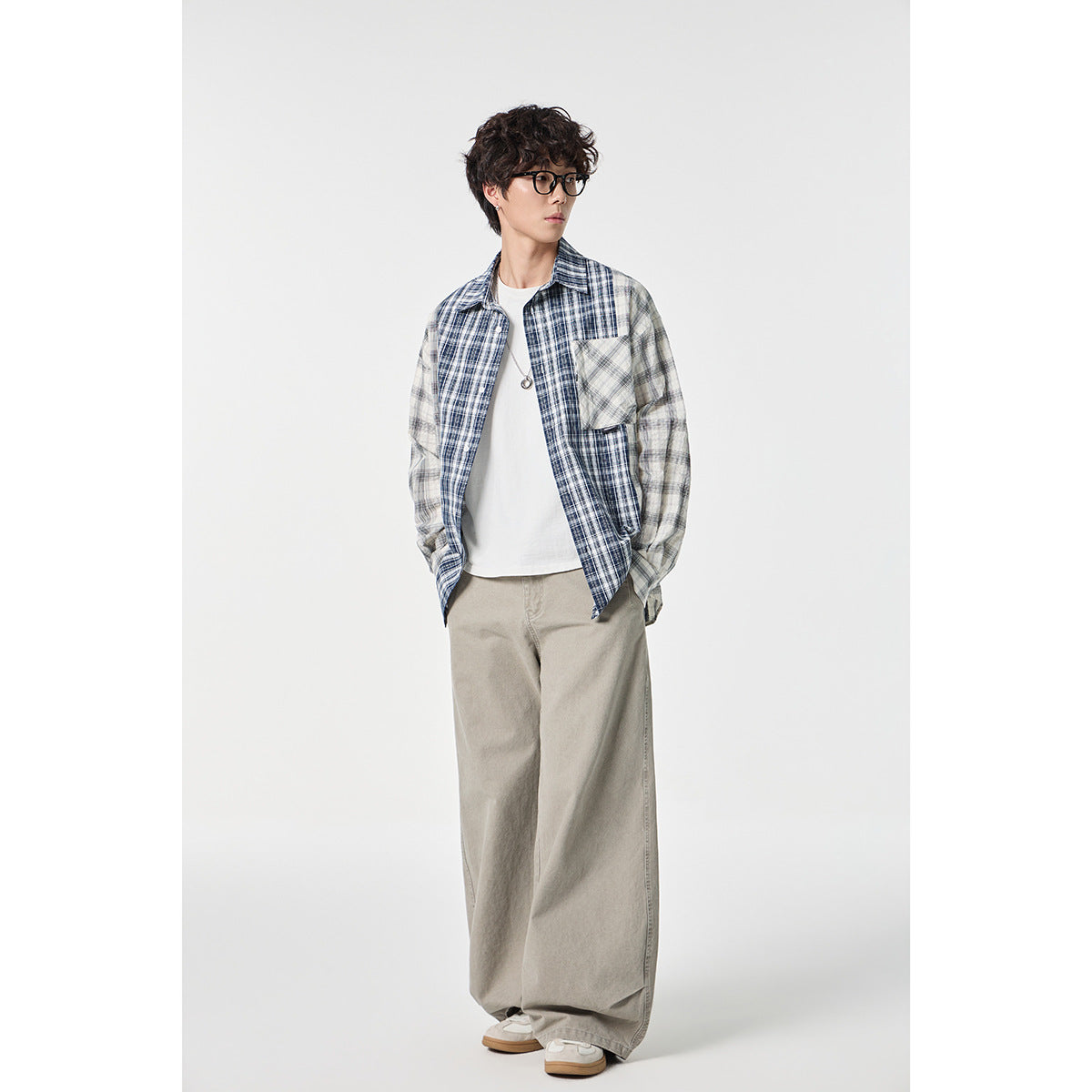 Unisex Checkered Overshirt in Patchwork Look with Chest Pocket Chichicherry