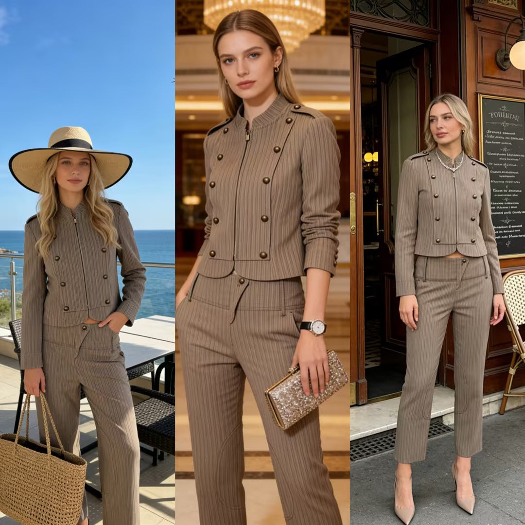 Women's straight-cut high-waisted trousers with knee patches Chichicherry
